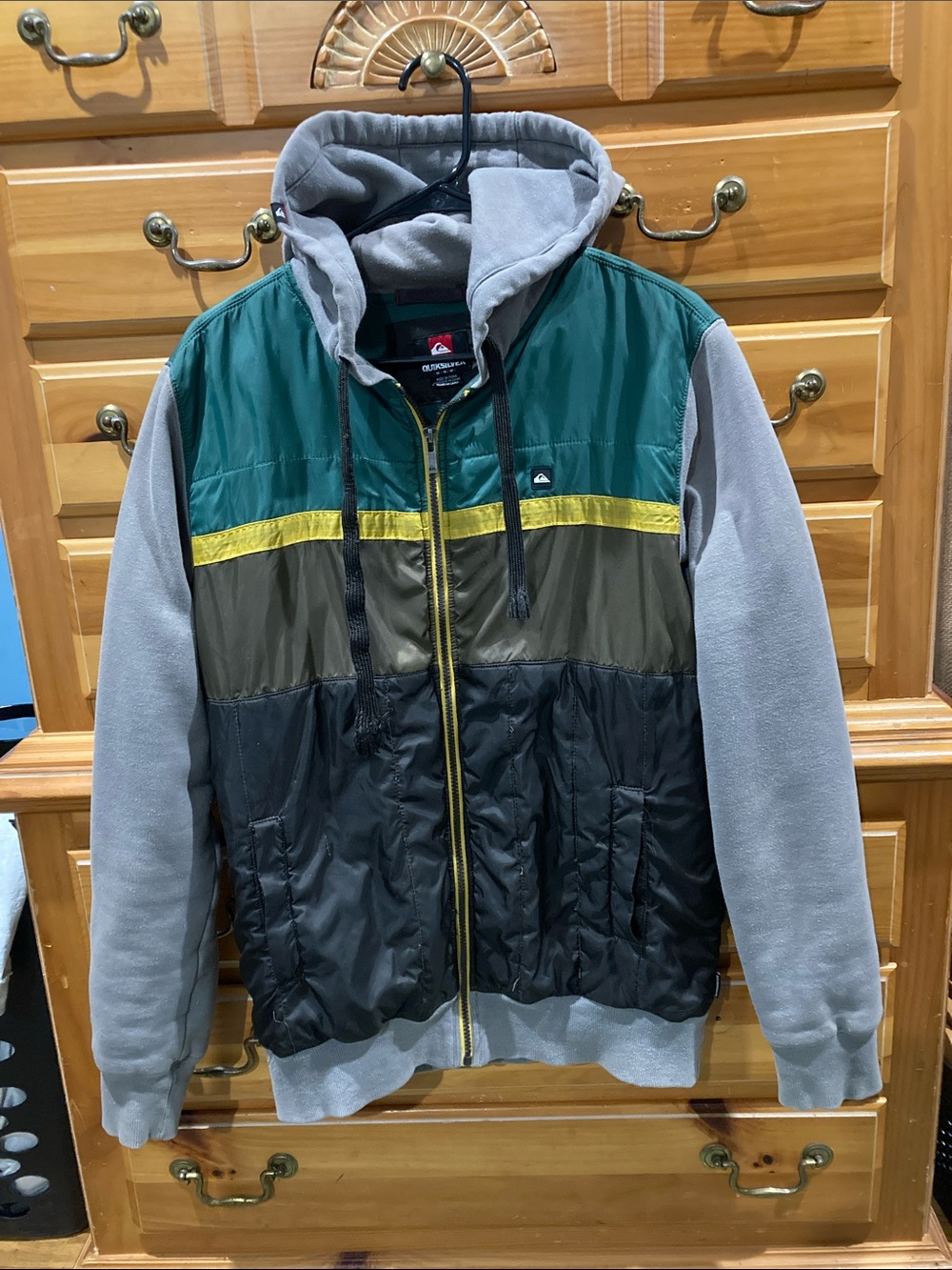 Quiksilver Men's Green, Gray & Brown Lightweight Hooded Jacket